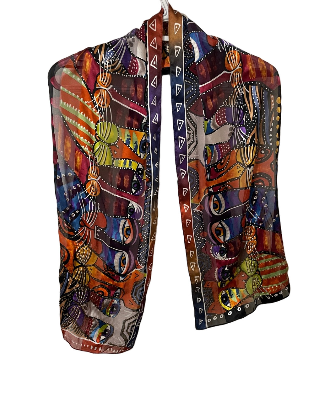 Laurel Burch Silk Multicolour Embellished Cat Inspired Scarf